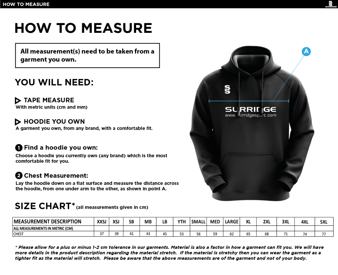 Caterham Cougars Lacrosse Club Fuse Hoody : Black / White - Size Guide