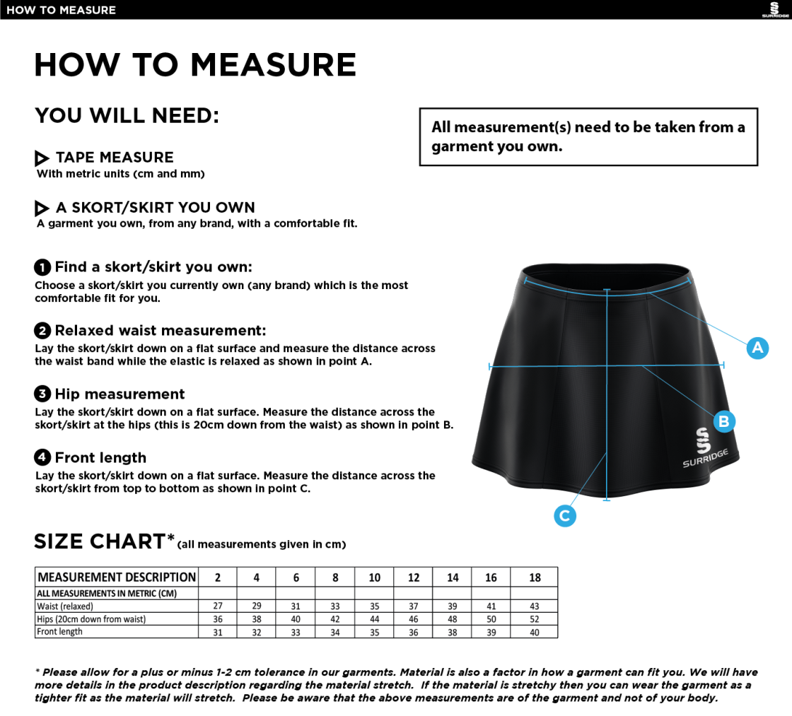 Caterham Cougars Lacrosse Club Blade Skort : Black - Size Guide