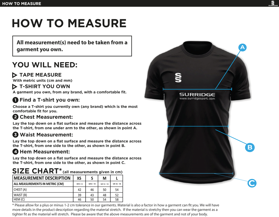 Caterham Cougars Lacrosse Club Women's Dual Games Shirt : White - Size Guide