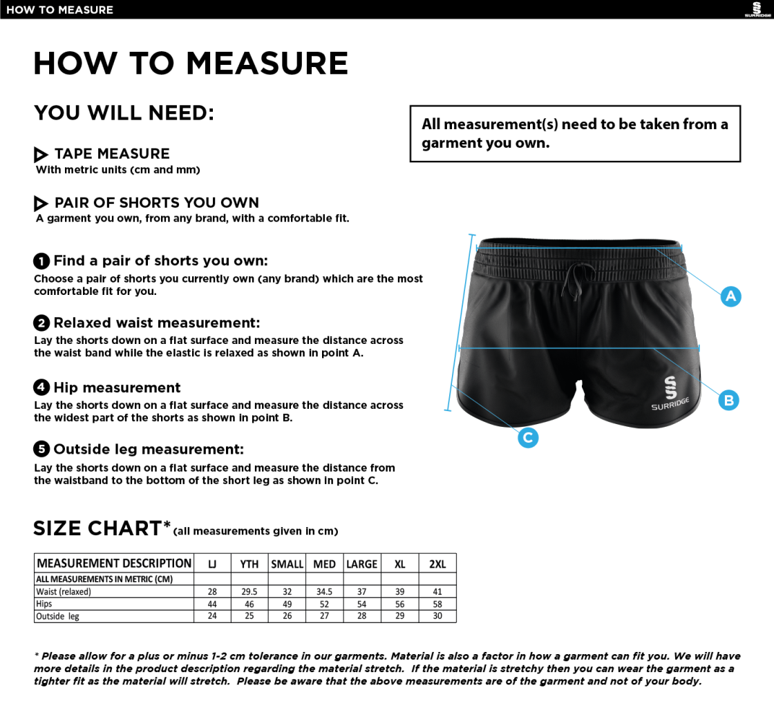 Caterham Cougars Lacrosse Club Women's Dual Active Short : Black - Size Guide