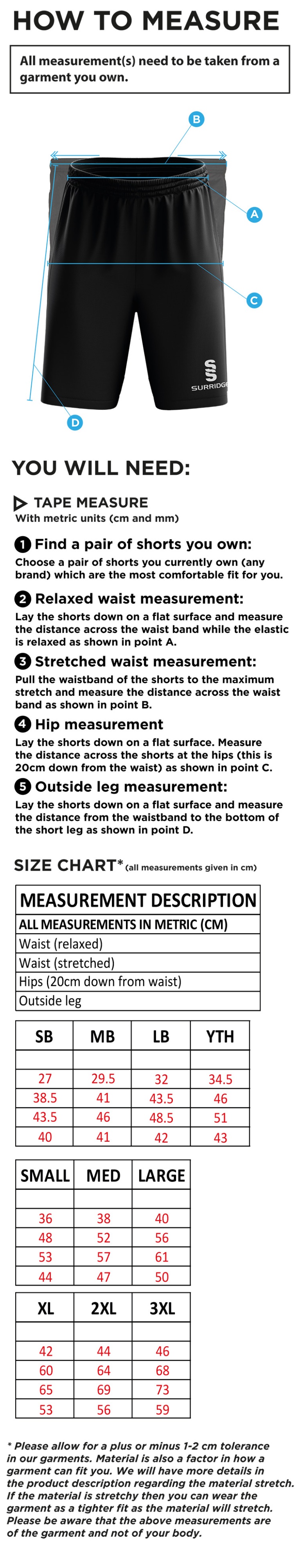 Caterham Cougars Lacrosse Club Blade Shorts : Black - Size Guide