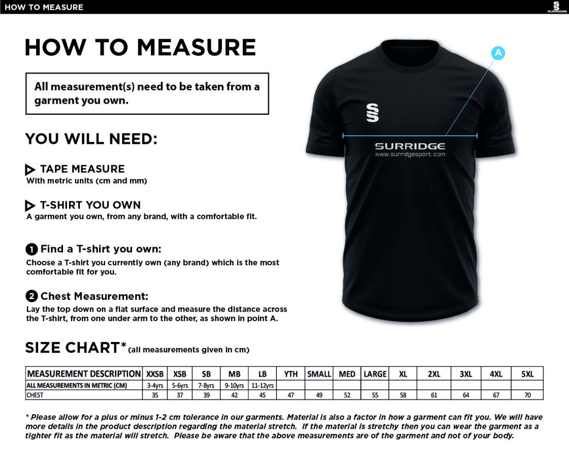 Caterham Cougars Lacrosse Club Blade Training shirt : Black / Purple / White - Size Guide