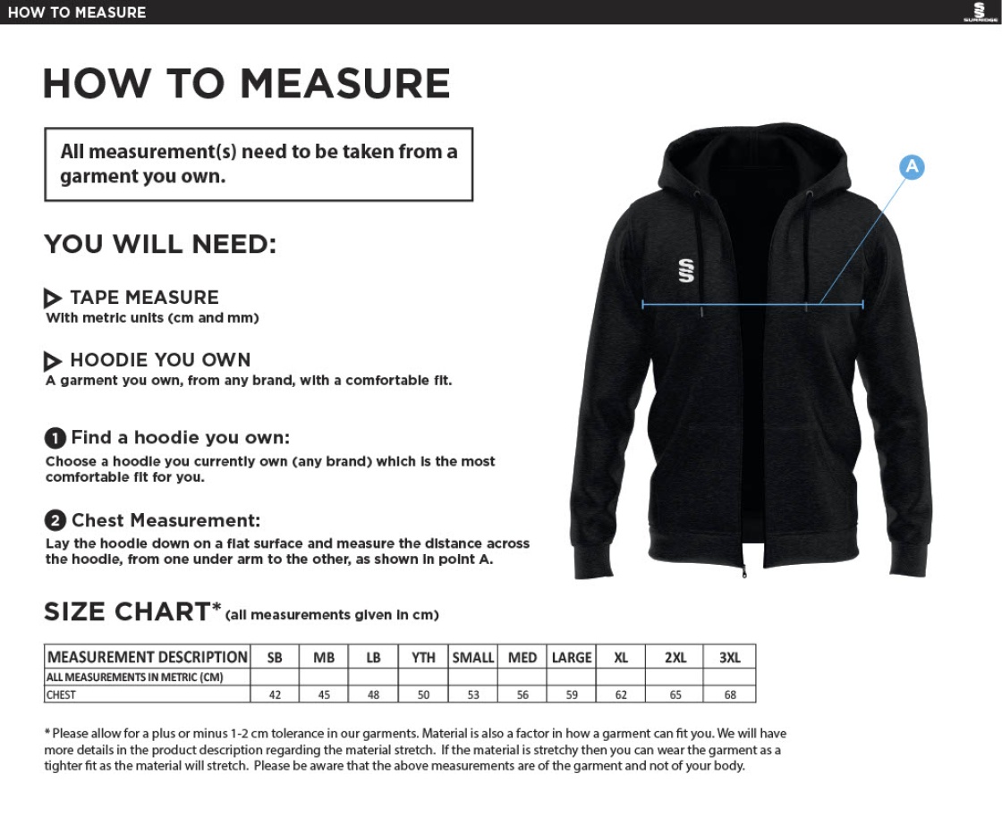 Caterham Cougars Lacrosse Club Dual Full Zip Hoody Grey/White - Size Guide