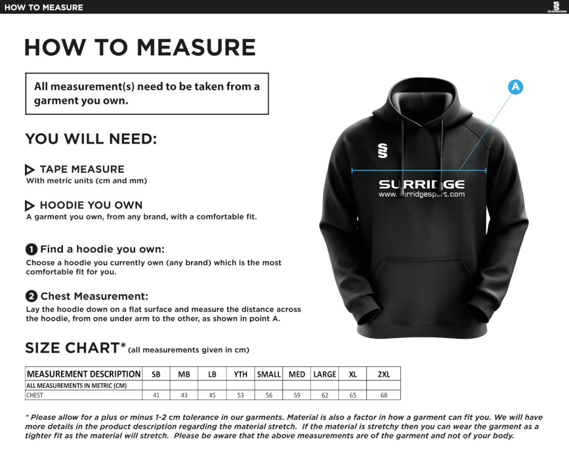 Caterham Cougars Lacrosse Club Blade Hoody : Black / Purple / White - Size Guide